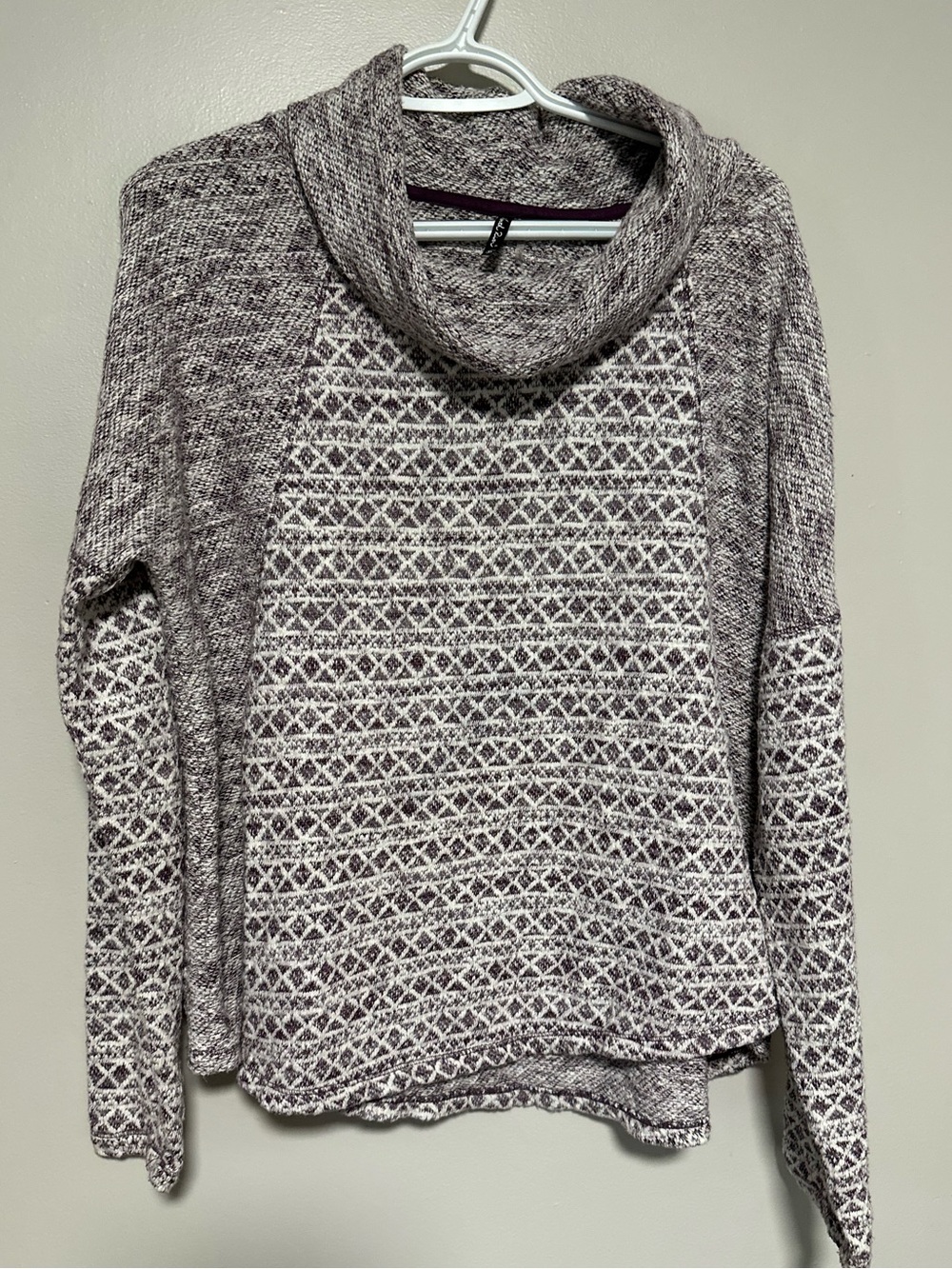 Textured Cowl Neck Sweater in Mauve and Cream
